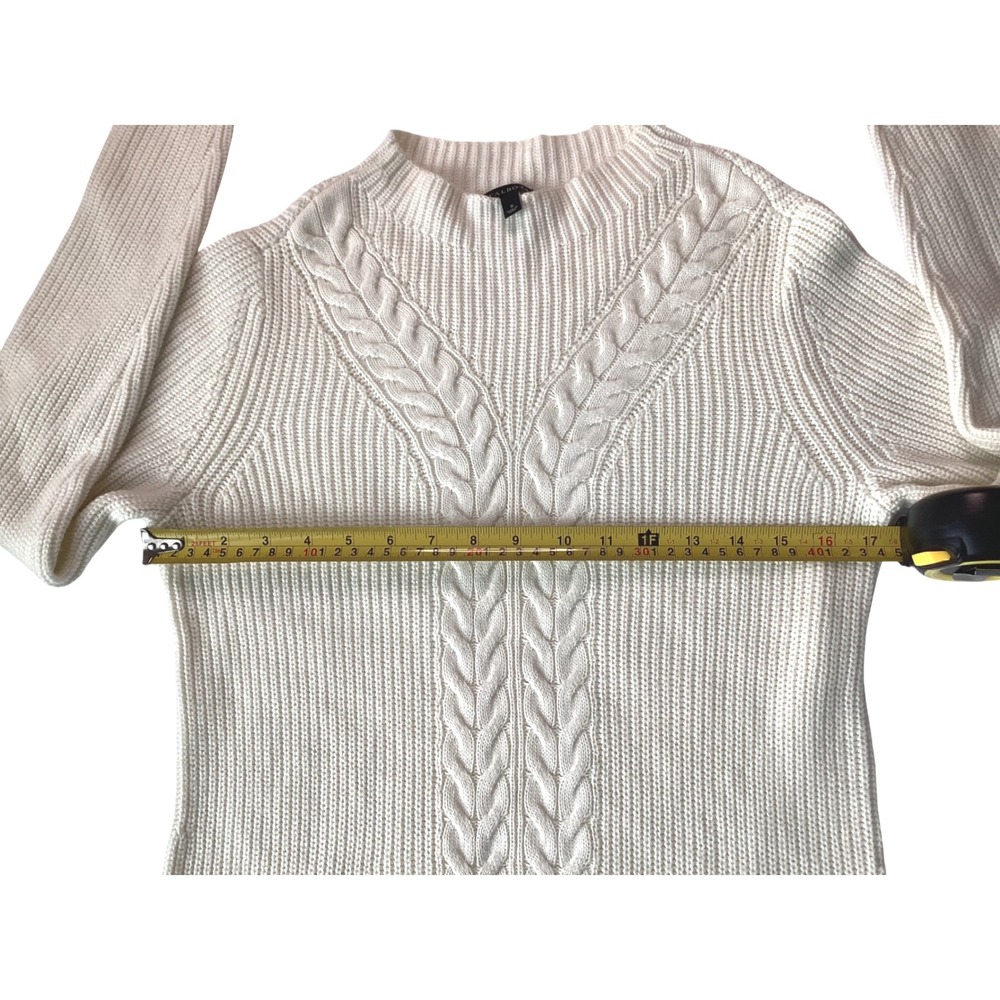 Talbots Ivory Cable Knit Sweater Small Wool Blend Ribbed Pullover Classic Fit - Picture 3 of 6